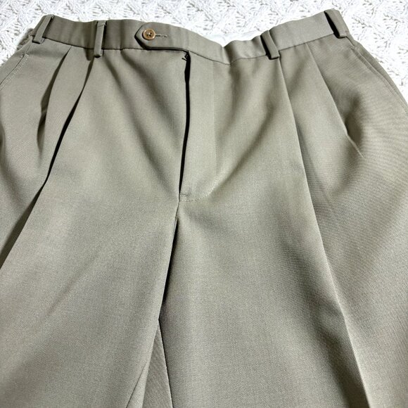 Brooks Brothers 346 Men's Dress Pants W34-35x32 Tan Wool Pleated Trousers MINT - Picture 3 of 8